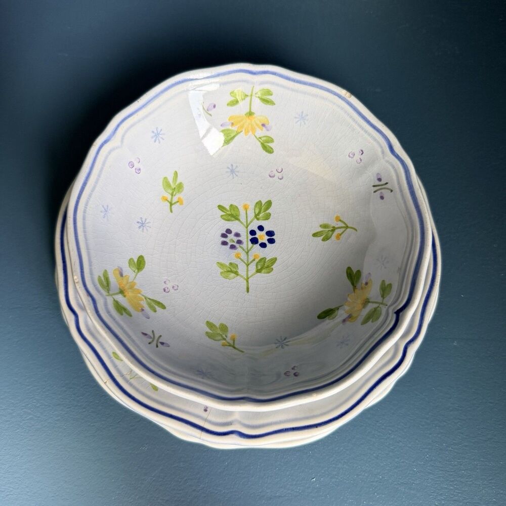 1970 LONGCHAMP France Hand Painted PRINTEMPS Bowl and 2 Bread/Salad Plates